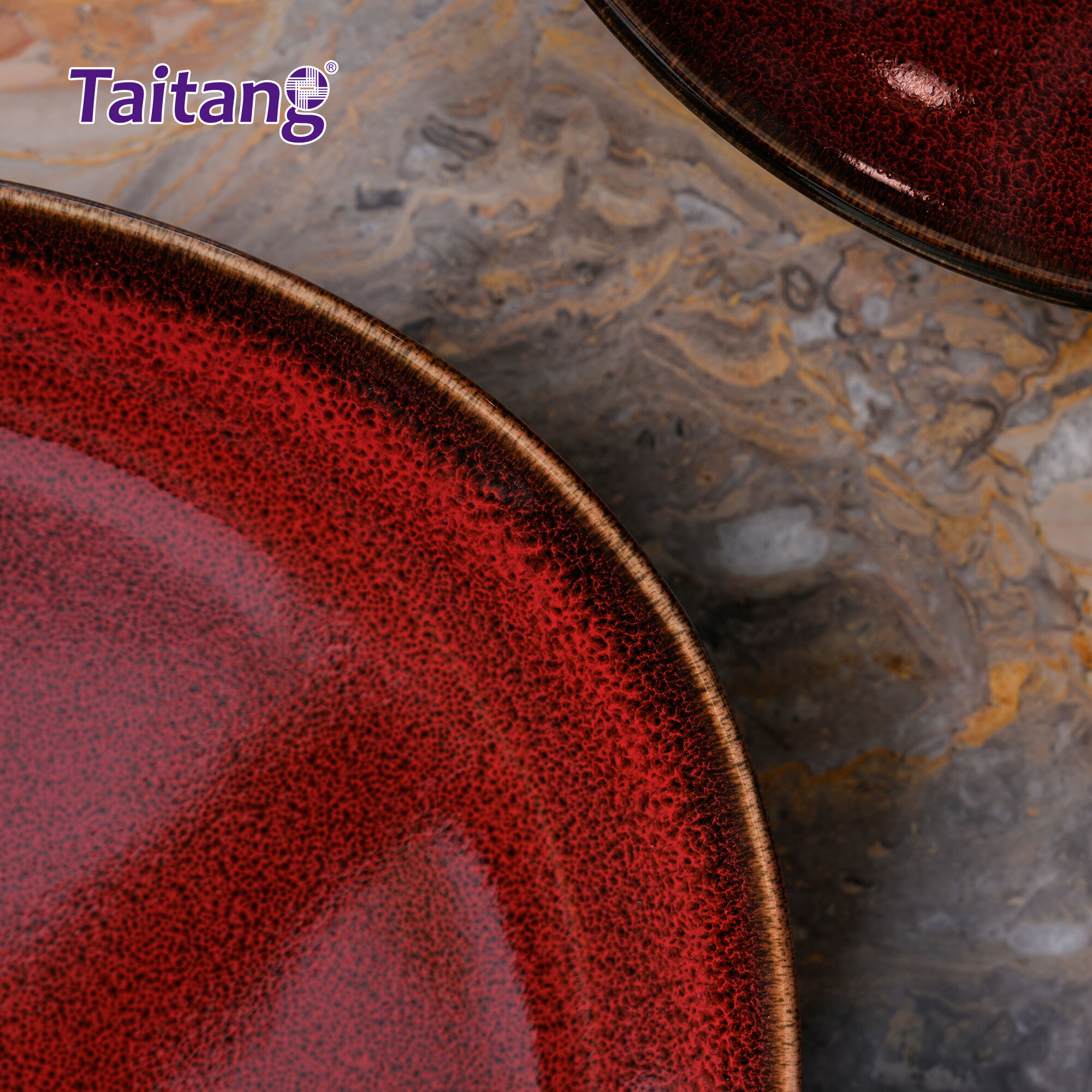 Crimson Modern Dinnerware Sets Red Luxury Geometric Porcelain Dining Sets for High-End Hotels & Restaurants