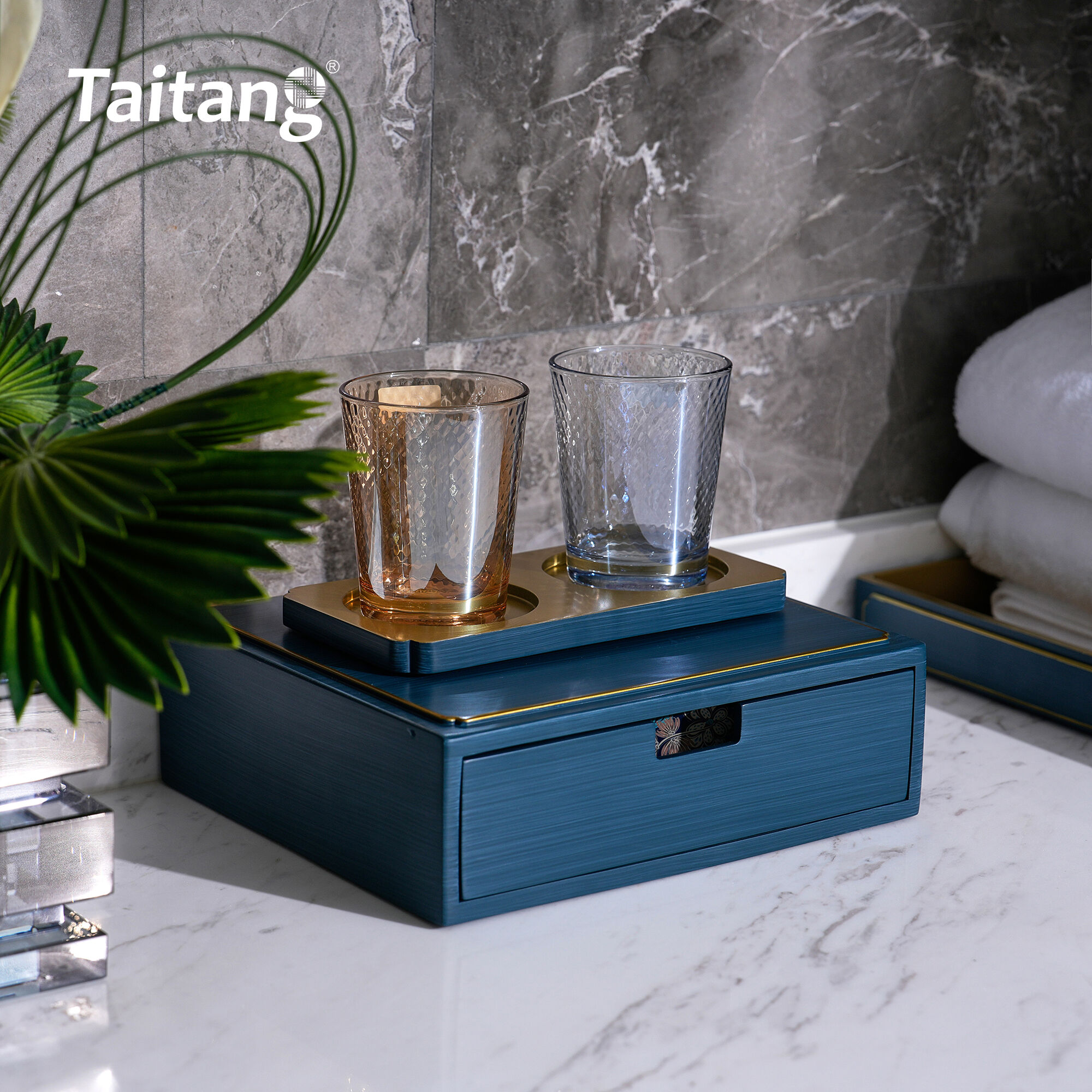 Luxury Hotel Bathroom Amenities Set Blue Gold Resin Bath Accessories 5-Star Hotel Bathroom Supplies