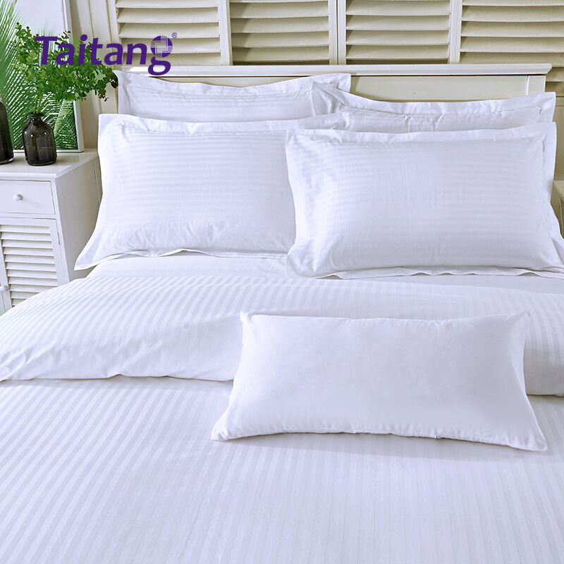 Set Seprai Hotel Mewah 300T, 100% Katun dengan Motif Garis Jacquard 1 cm untuk Kamar Suite Hotel, Grosir