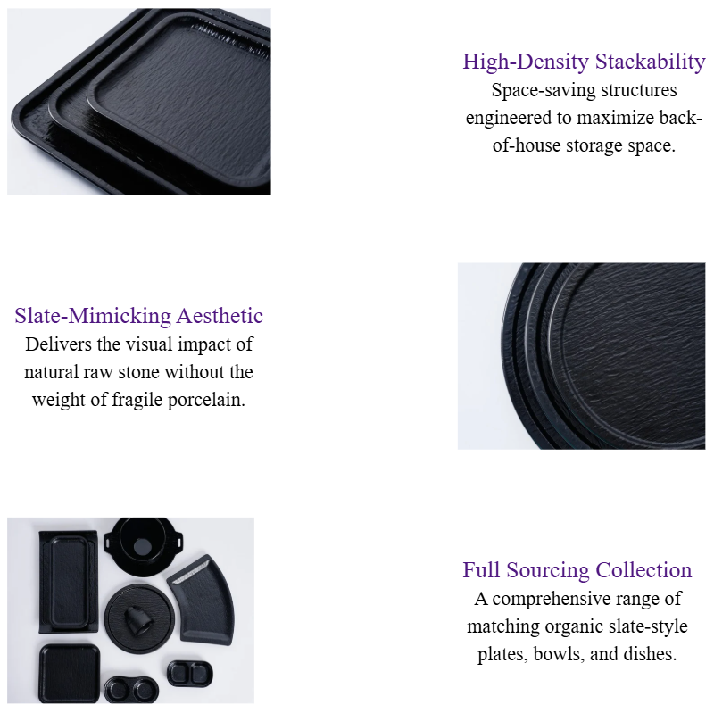 Black Stone-Texture Modern Melamine Dinnerware Sets Durable Melamine Plates and Dishes for Restaurants.png