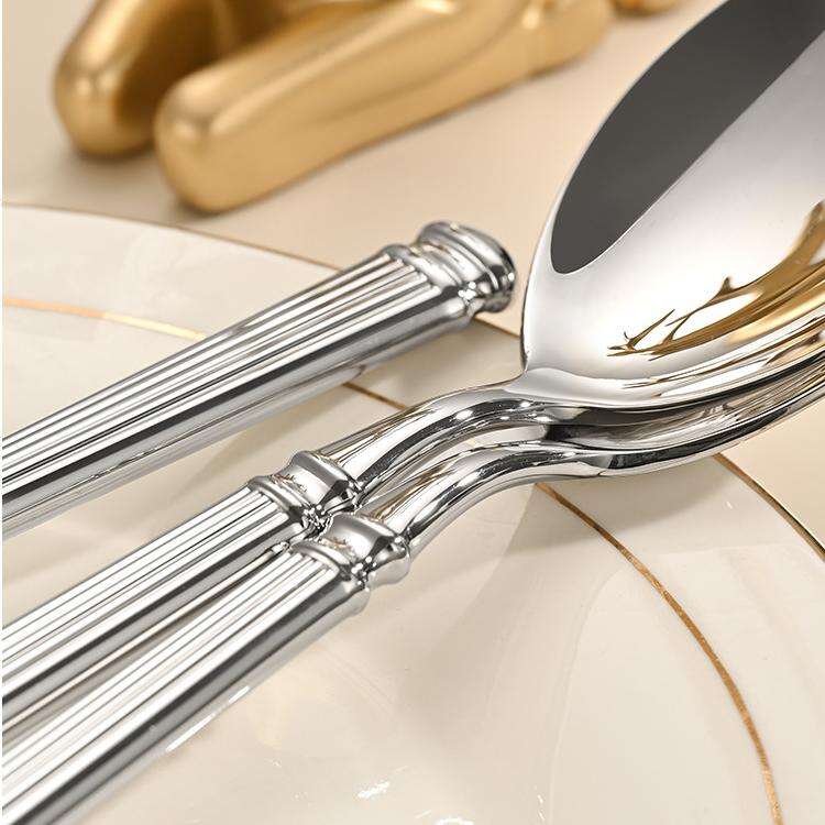 Fluted Column Stainless Steel Restaurant Cutlery Set Luxury Hotel Flatware Commercial Services Cutlery Steel