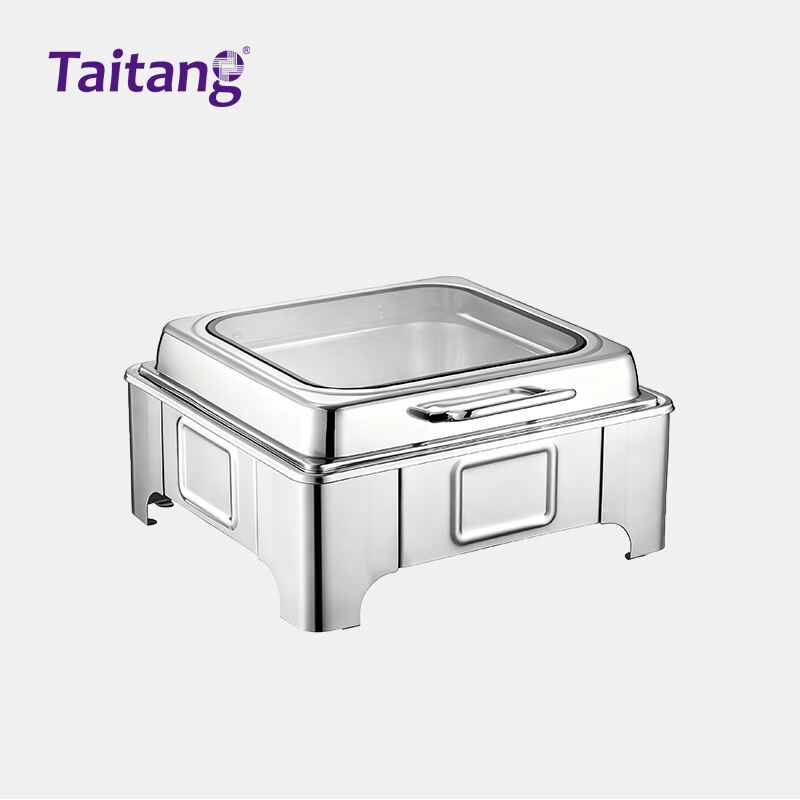 Hotel Buffet Equipment Easy-Setup Full-View Dome Low-Profile Square Food Warmer with 6L Pan