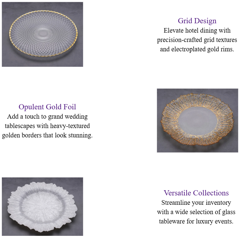 Luxury Glass Dinner Plates in Bulk Elegant Gold Rim & Beaded Wedding Charger Plates for Hotels & Catering.png
