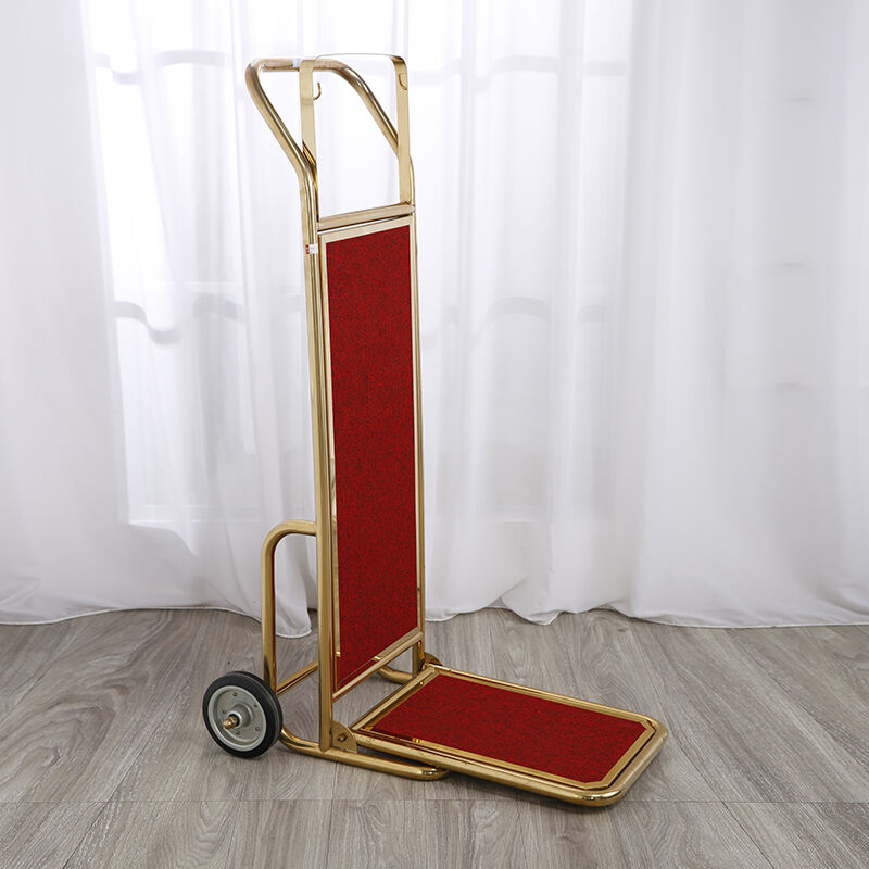 XL Luxury Gold Luggage Cart Heavy-Duty Mirror Gold Bellman Hand Truck
