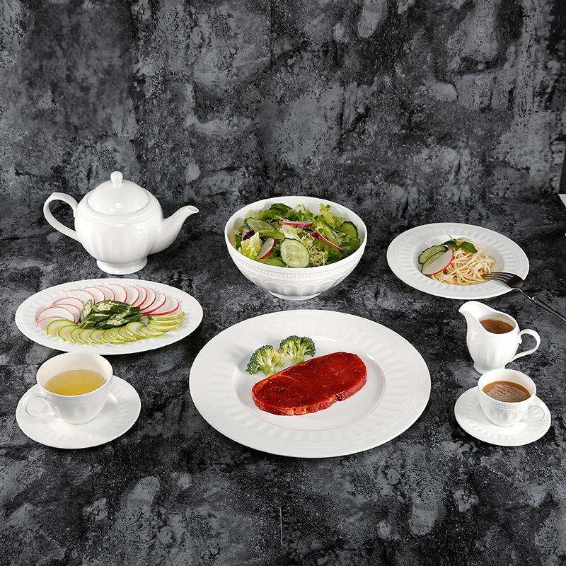 Luxury White Bone China Dinnerware Set Premium Fine Bone China Dishes for 5-Star Hotels & Banquets