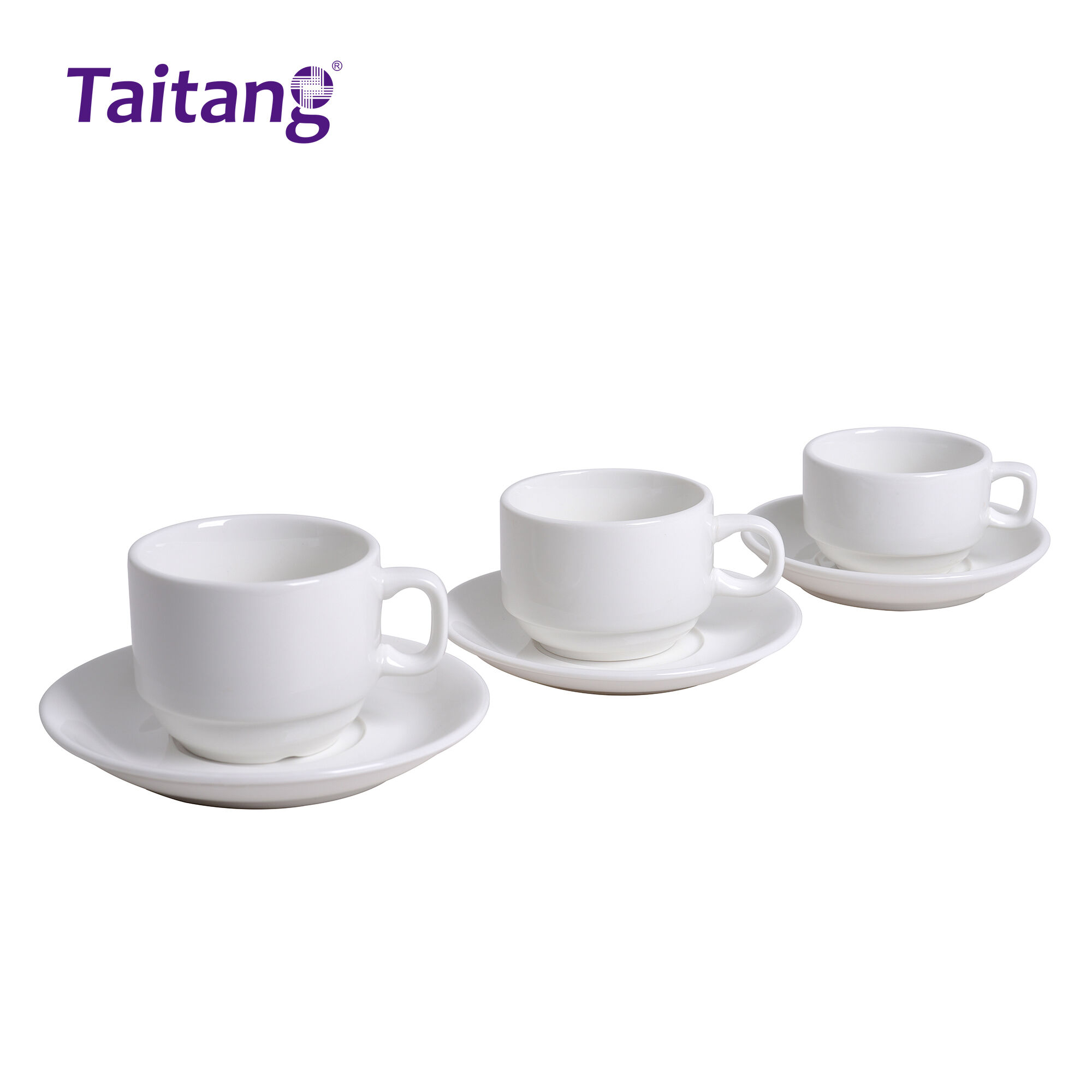 White Porcelain Coffee Cup and Saucer Set Hotel Grade Tea Cup Sets for Espresso, Cappuccino, and Cafe Service