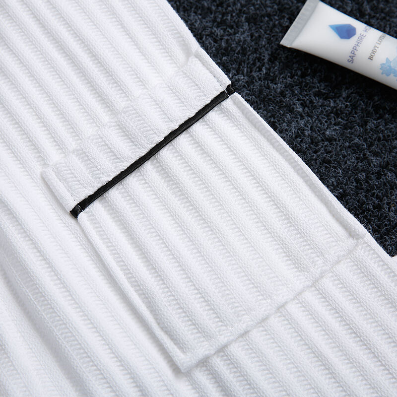 Herringbone Shawl Collar Hotel Bathrobe Elegant Black Piping Premium Hotel Linen Supplier Wholesale