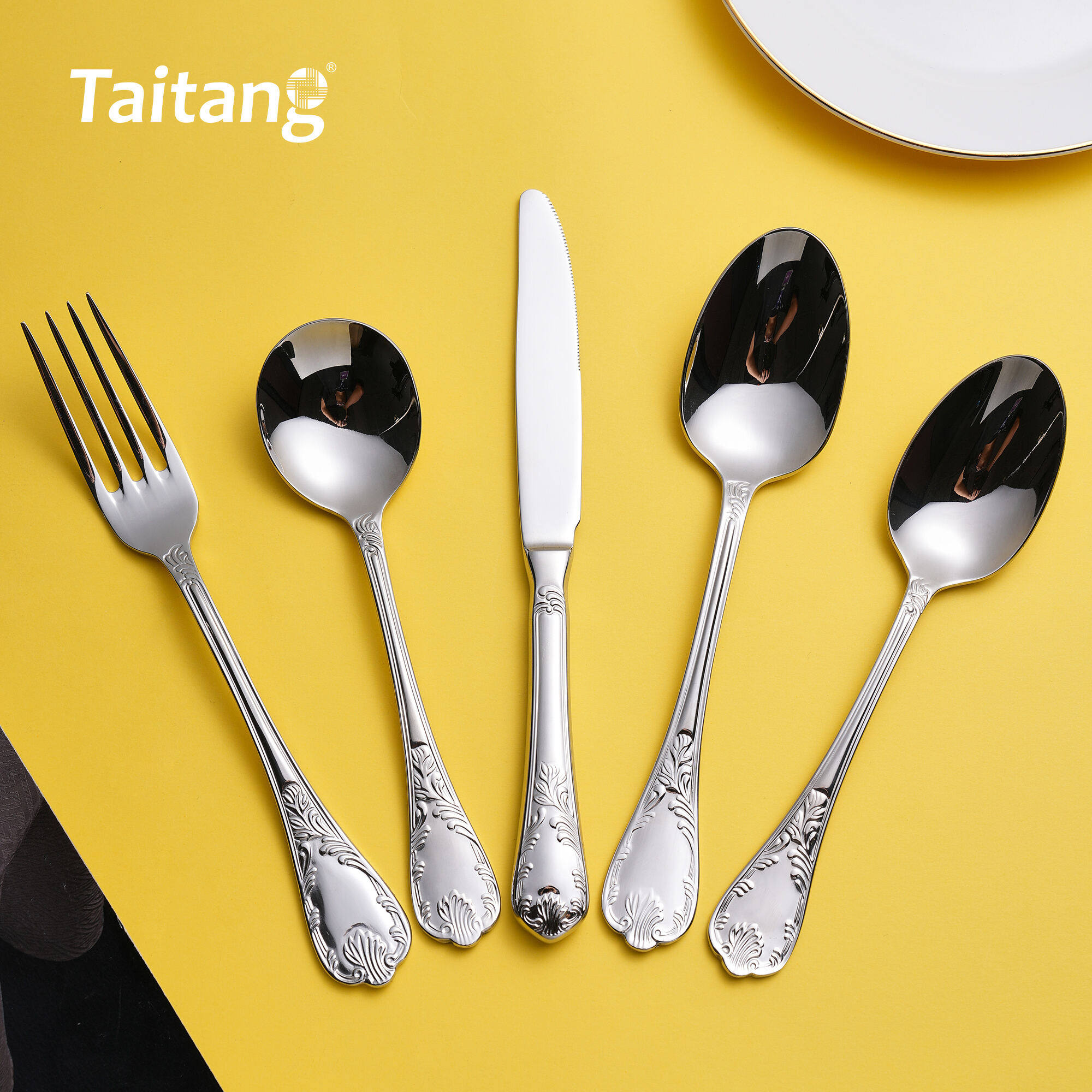 Royal Baroque Embossed Restaurant Cutlery Set 304 & 420 Steel Luxury Cutlery Set & Regal Table Accessories