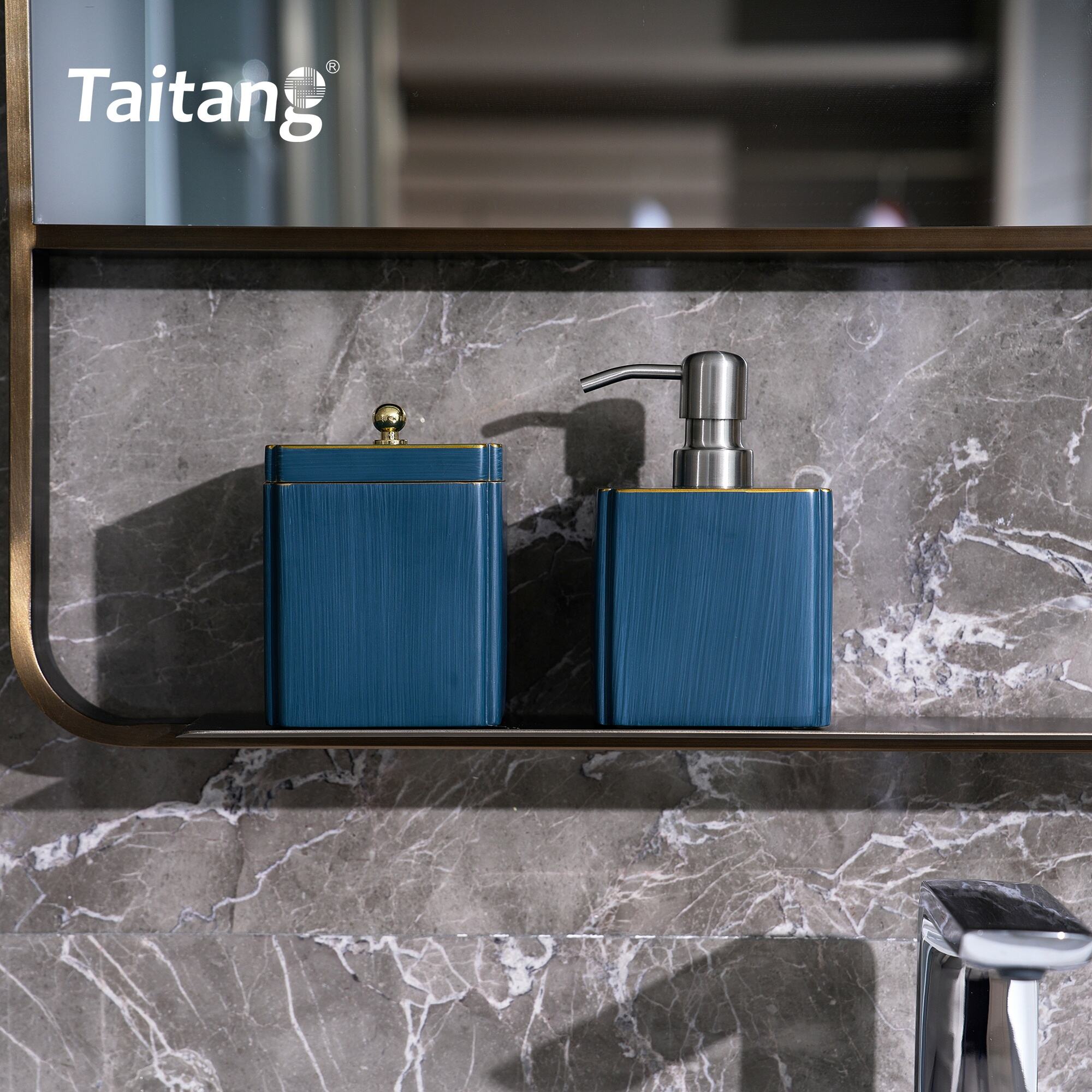 Luxury Hotel Bathroom Amenities Set Blue Gold Resin Bath Accessories 5-Star Hotel Bathroom Supplies