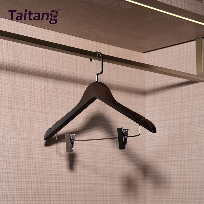 Black Beech Wood Hotel Hangers Heavy-Duty Suit & Trouser Hangers with Non-Slip Clips