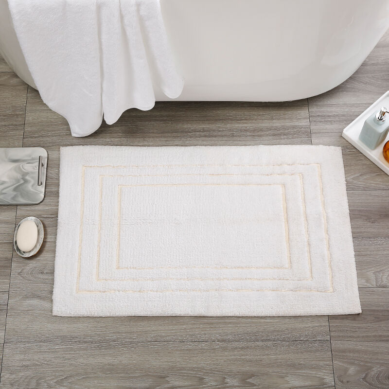 Luxury Framed Hotel Bath Mat Wholesale White Plush Hotel Style Bath Mat for 5-Star Hotel Collection