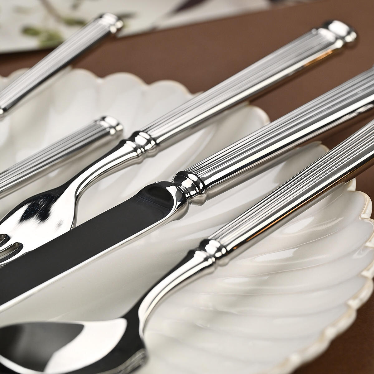 Fluted Column Stainless Steel Restaurant Cutlery Set Luxury Hotel Flatware Commercial Services Cutlery Steel
