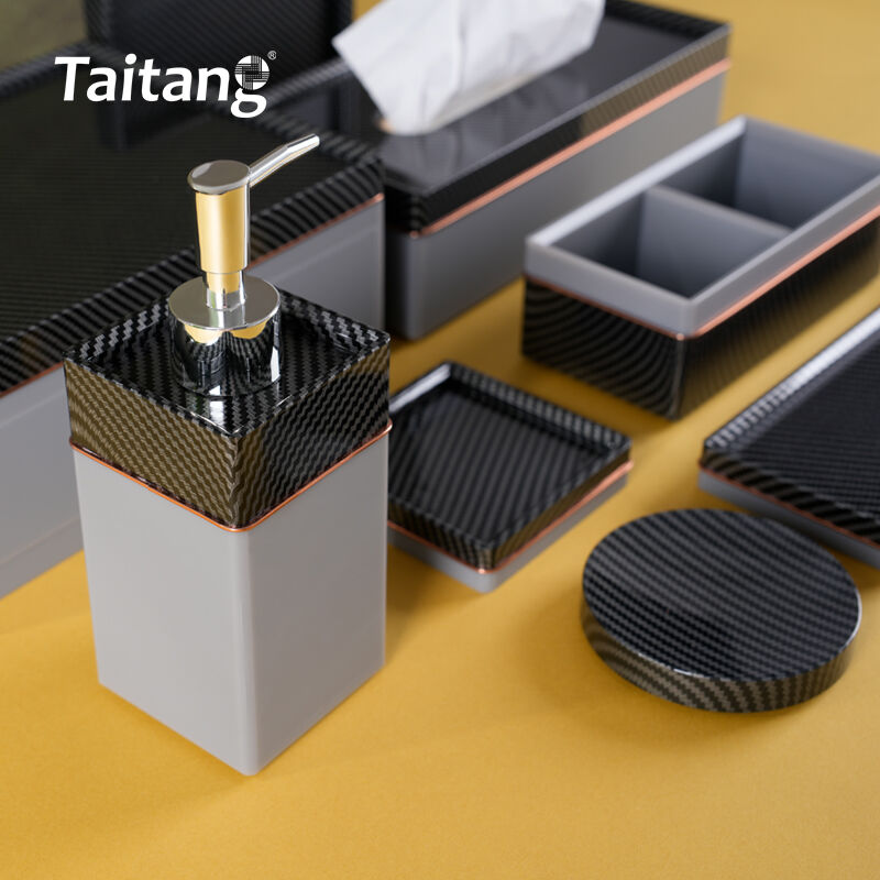 Modernong Black Acrylic na Set ng Mga Amenidad sa Silid ng Hotel, Luxury at 5-Star na mga Aksesorya para sa Silid ng Bisita