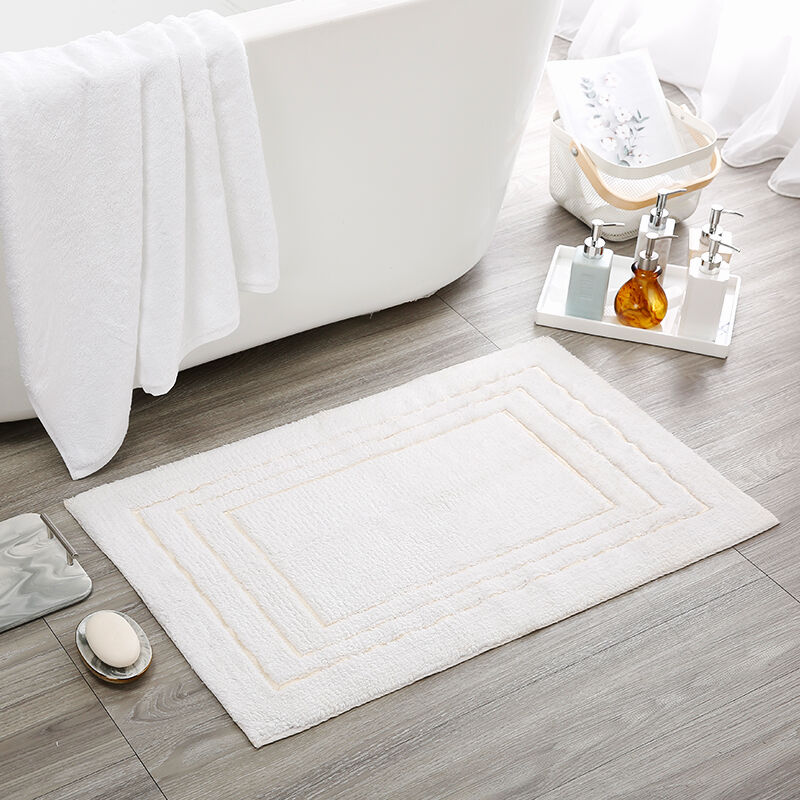 Luxury Framed Hotel Bath Mat Wholesale White Plush Hotel Style Bath Mat for 5-Star Hotel Collection