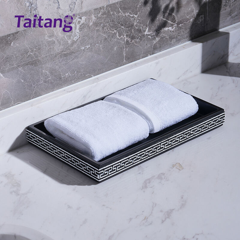 Hotel Room Amenities Set Matte Black Resin with White Pattern 5-Star Guest Room & Bathroom Accessories