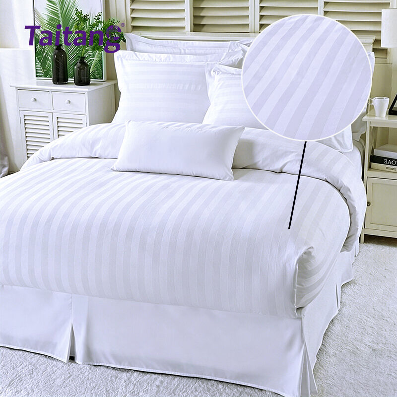 set Seprai Bergaya Hotel dari Katun Sateen 300TC dengan Pola Jacquard Garis Satin 3 cm untuk Linen Tempat Tidur Hotel Mewah di Suite Hospitality
