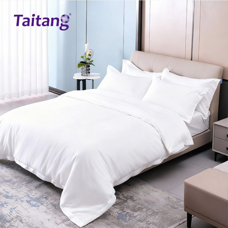Hotel Bedding Set Hospitality Linen Supply White 100% Combed Cotton Bedsheet Duvet Cover Double Bed Size 