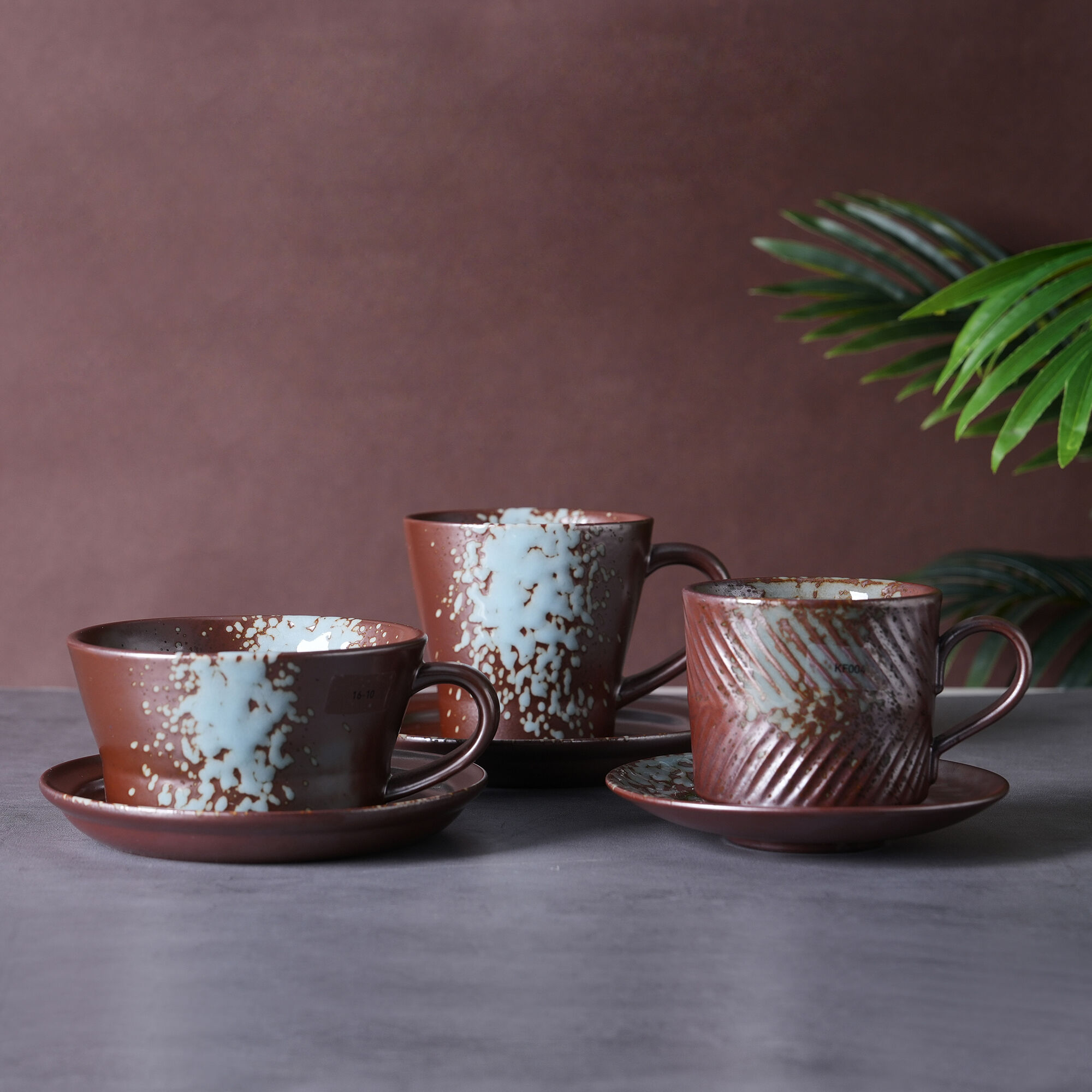 Pottery Spiral Glazed Ceramic Coffee Cup and Saucer Set Glaze Dinnerware Set for Luxury Hotels Resorts and Cafes