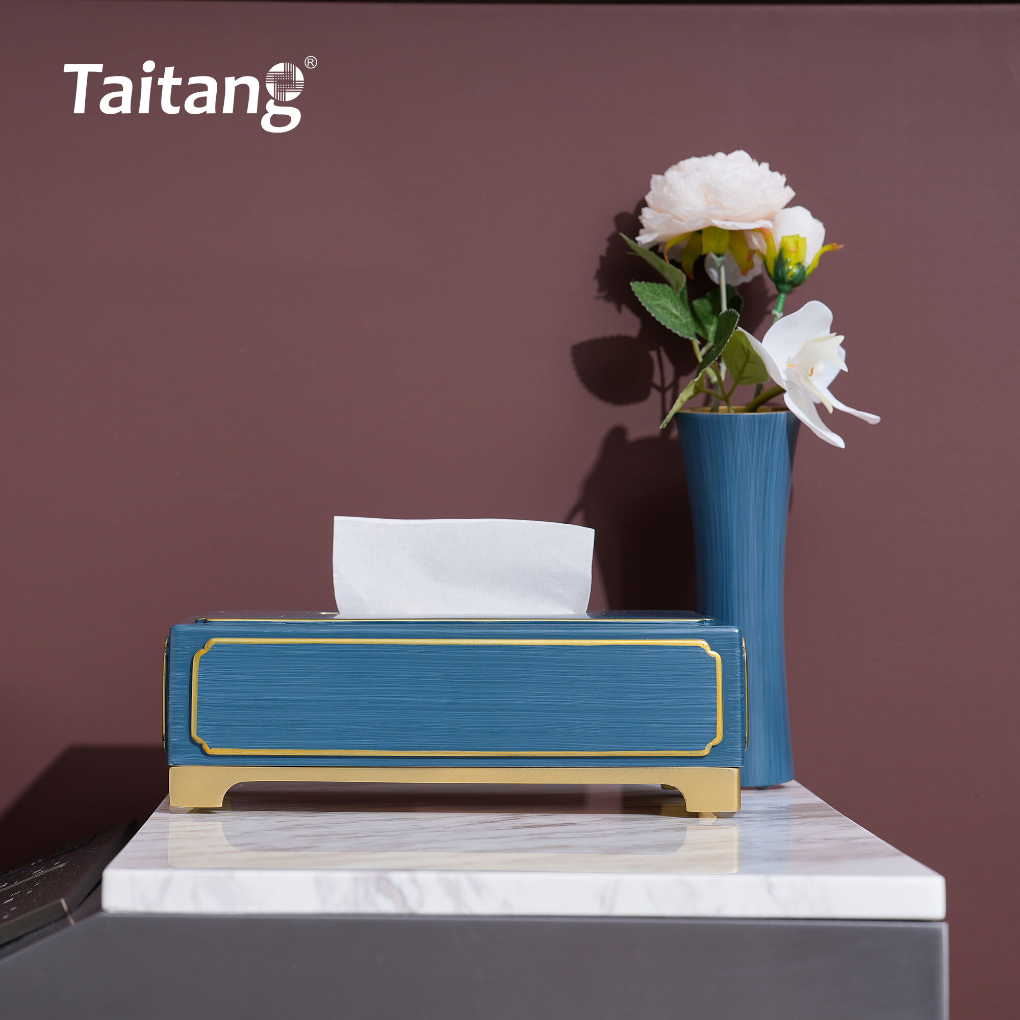 Luxury Hotel Room Amenities Set Blue Gold Resin Guest Room Accessories 5-Star Hotel Supplies Custom