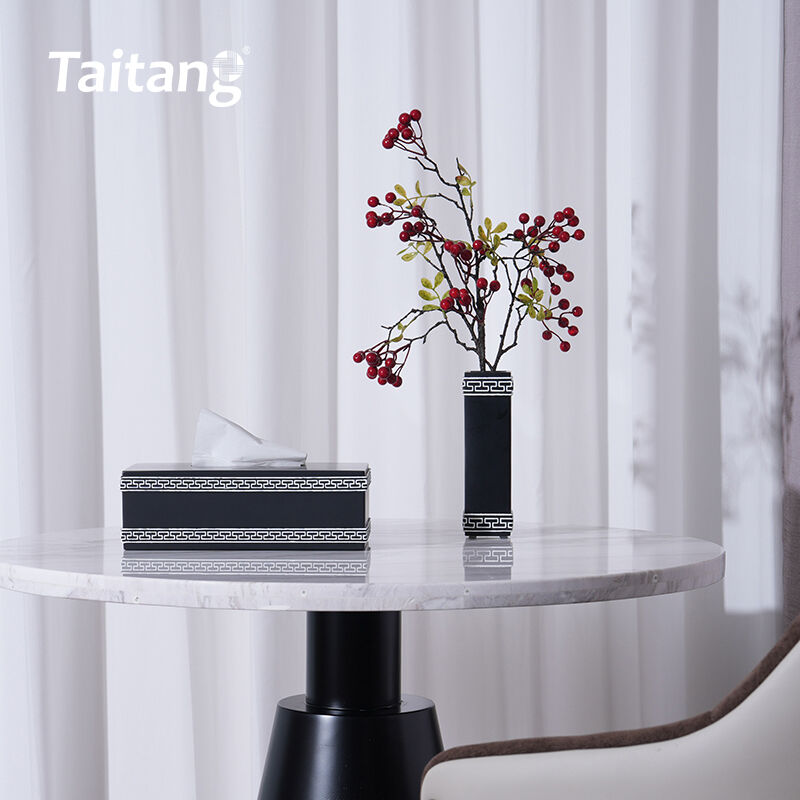 Hotel Room Amenities Set Matte Black Resin with White Pattern 5-Star Guest Room & Bathroom Accessories