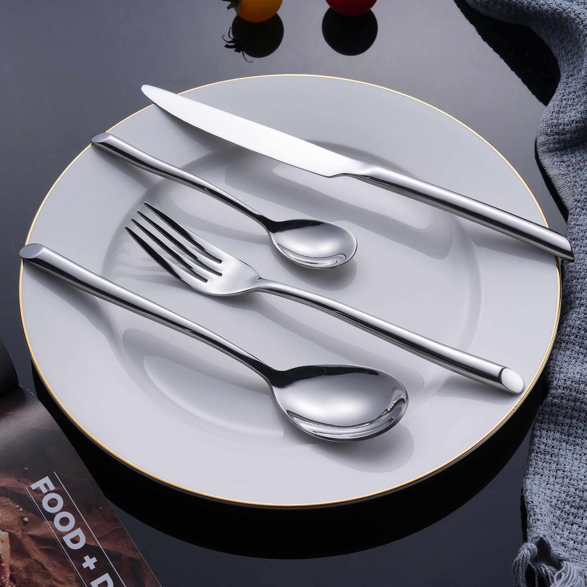 Geometric Bevel-Cut Restaurant Cutlery Set Premium Modern Steel Flatware for Luxury Boutique Hospitality Sourcing