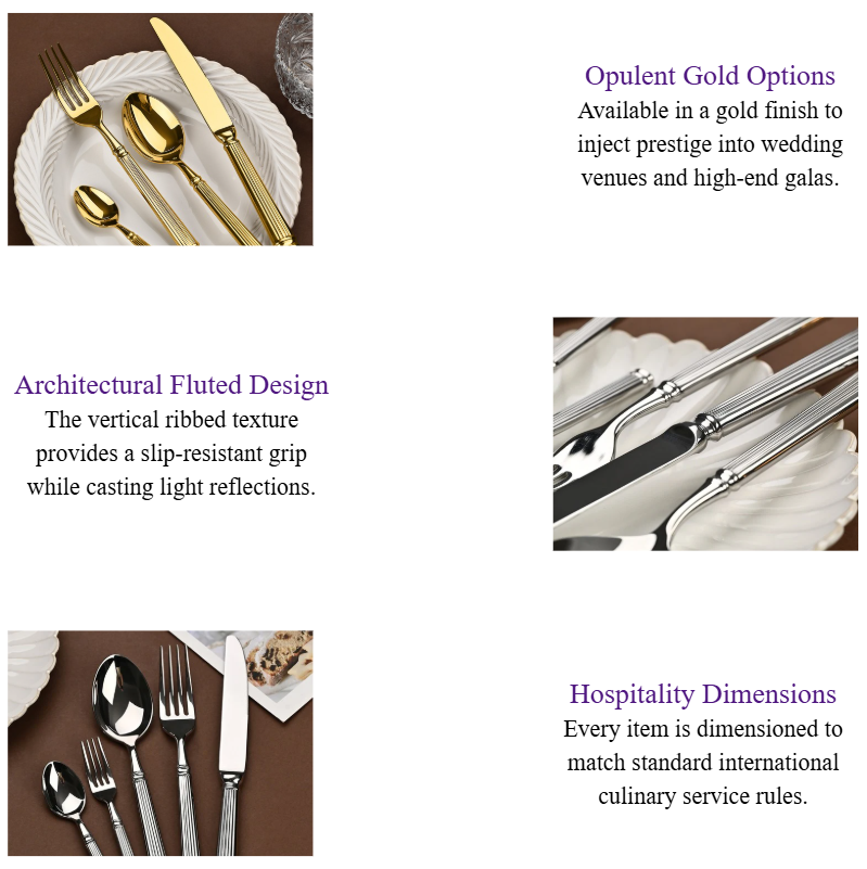 Fluted Column Stainless Steel Restaurant Cutlery Set Luxury Hotel Flatware Commercial Services Cutlery Steel.png
