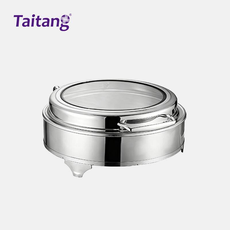 Full-View Dome Stainless Steel Trimmed Edge Commercial Round Buffet Food Warmer
