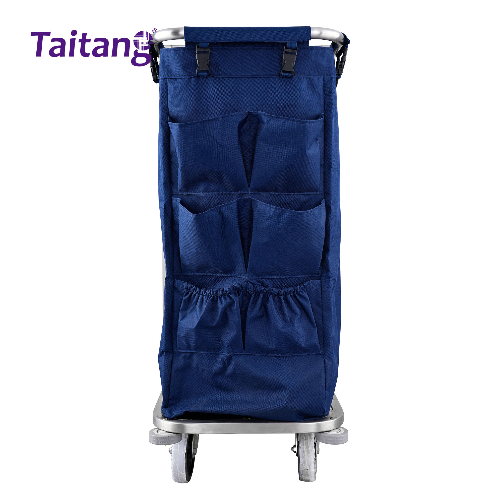 Stainless Steel Hotel Housekeeping Trolley Professional Room Service Cart with Large Capacity Blue Bags