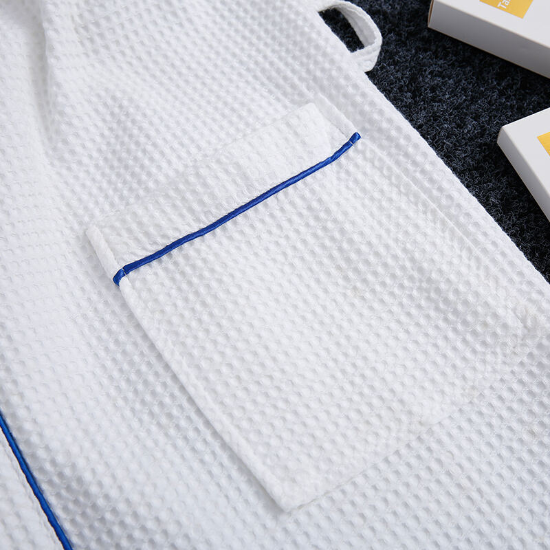 Waffle Kimono Bathrobe with Elegant Blue Piping Premium Hotel Linen Supplier Wholesale