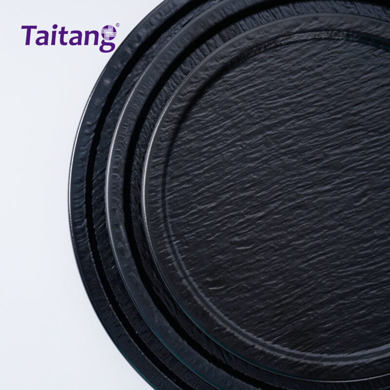 Black Stone-Texture Modern Melamine Dinnerware Sets Durable Melamine Plates and Dishes for Restaurants