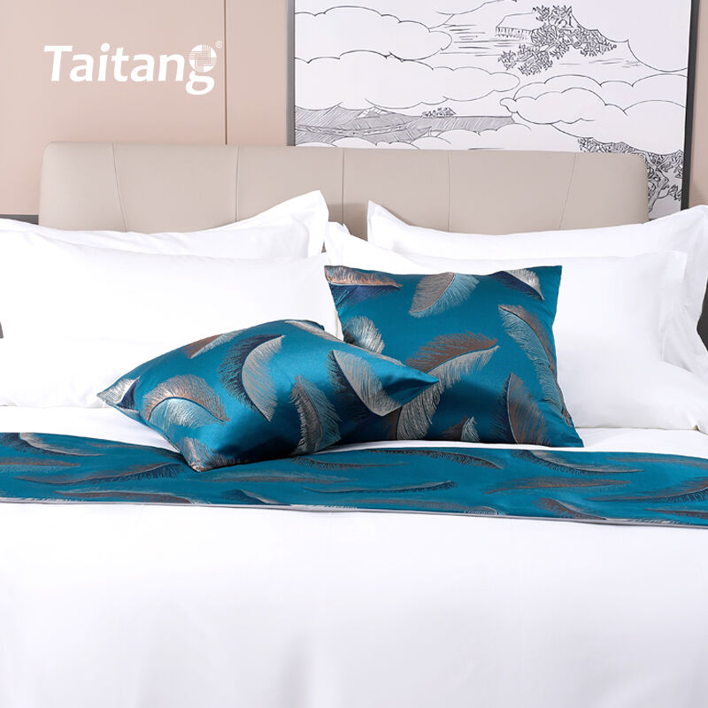 Feather Jacquard Hotel Bed Runner & Decorative Pillow Set Premium Hospitality Bedding Suppliers