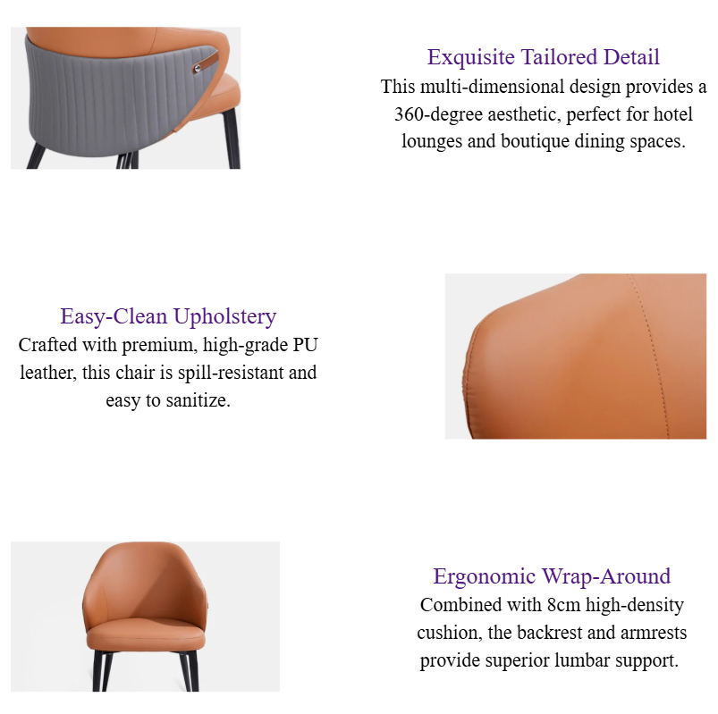 Modern Leather Hotel Dining Chair High-Density 8cm Cushion Iron Frame for Hospitality Seating.png