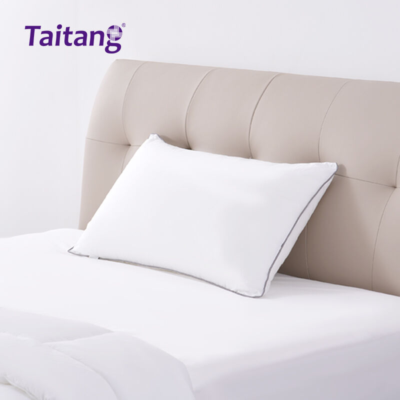 3. Taitang 1300g luxury hotel pillow with sophisticated gray piped edging resting on a premium guest room bed.jpg