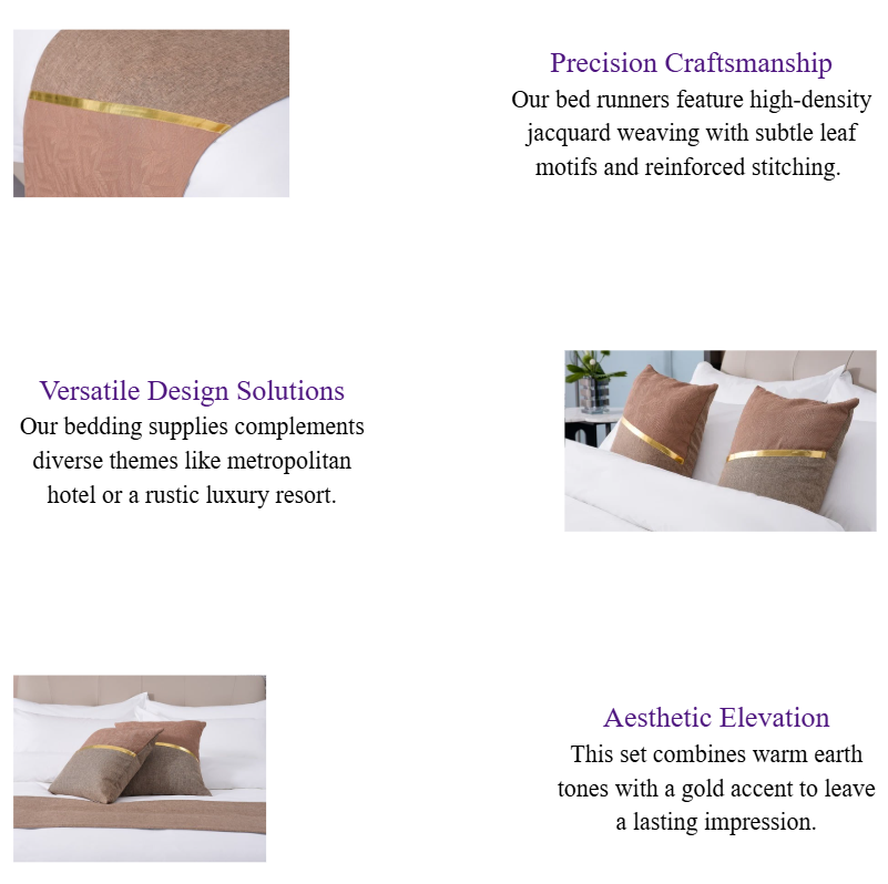 Tan Hotel Bed Runner and Decorative Throw Pillow Set Professional Hospitality Bedding Supplies.png