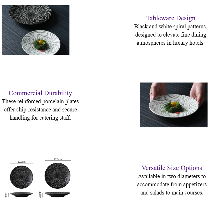 Black & White Ceramic Dinnerware Set Textured Porcelain Tableware Plates for Boutique Hotels Dining Restaurants.png