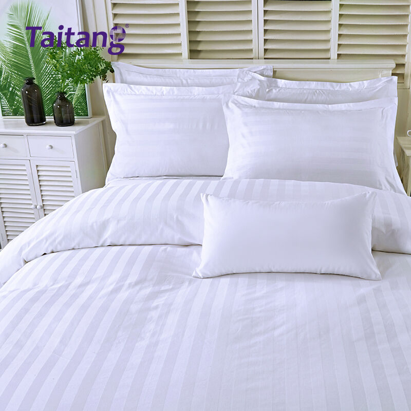 set Seprai Bergaya Hotel dari Katun Sateen 300TC dengan Pola Jacquard Garis Satin 3 cm untuk Linen Tempat Tidur Hotel Mewah di Suite Hospitality