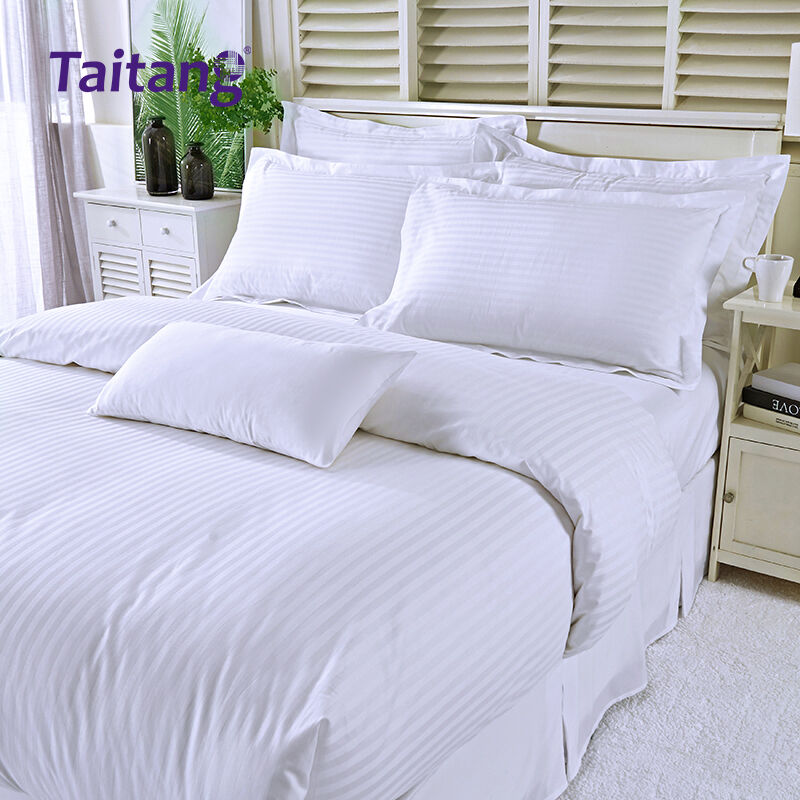 Set Seprai Hotel Mewah 300T, 100% Katun dengan Motif Garis Jacquard 1 cm untuk Kamar Suite Hotel, Grosir