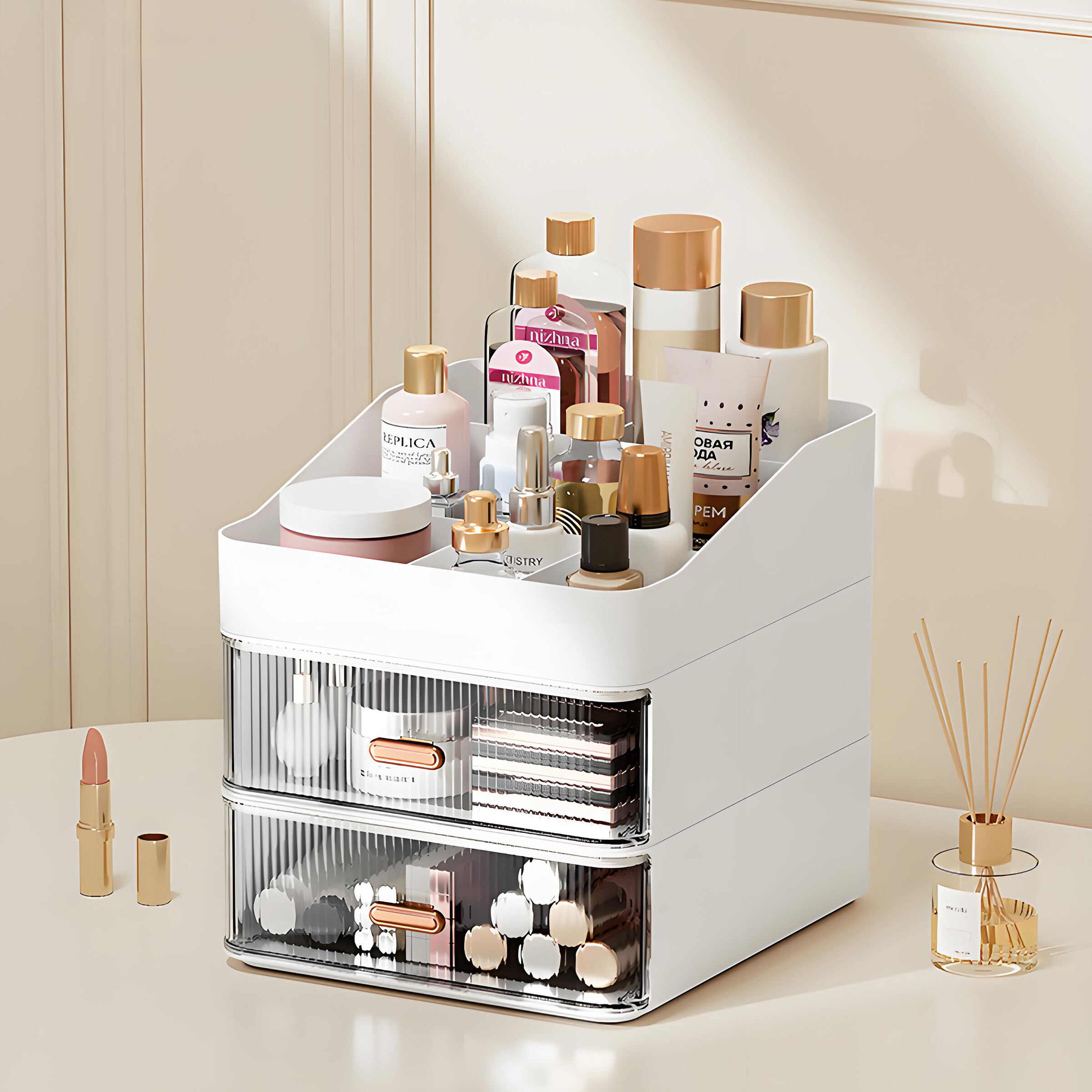 Desktop Storage Essential: Jewelry and Cosmetics Organizer Box, Keep Your Vanity Neat Even in Small Spaces