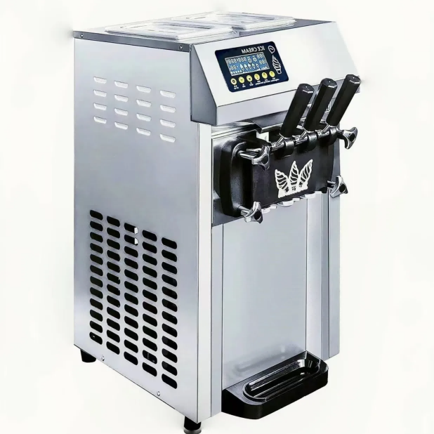 Gewerbliche Eiscrememaschine 1200W Elektrisch Soft-Serve, 18L/H Edelstahl-Tischmodell Eiscrememaschine, 3 Geschmacksrichtungen
