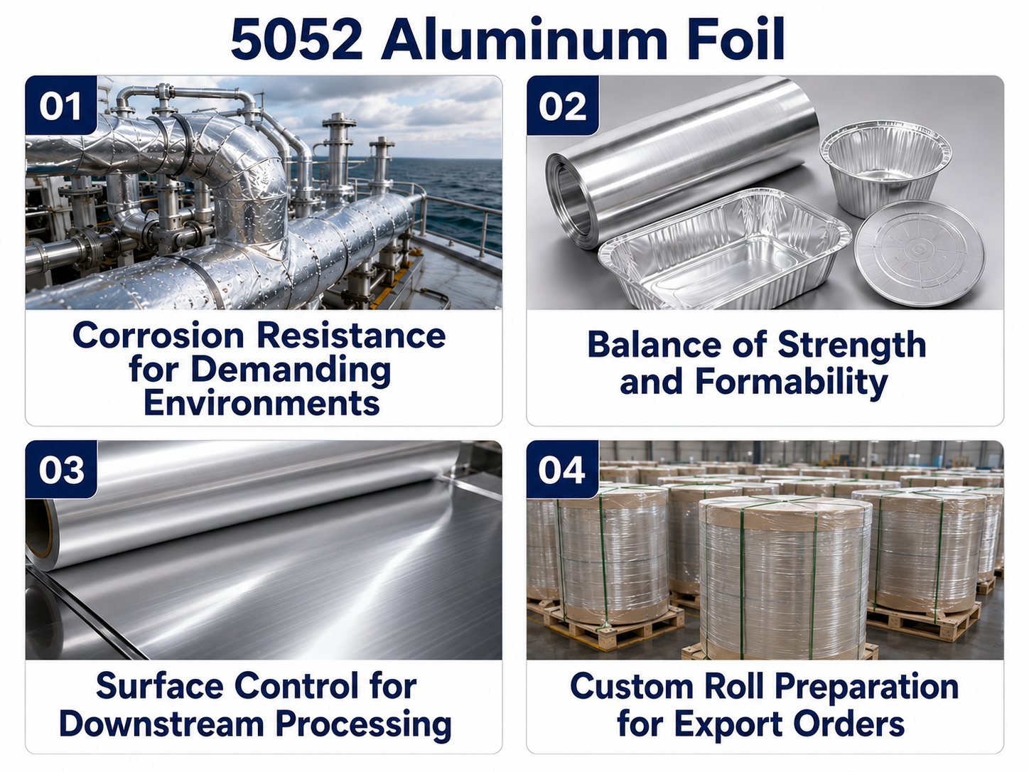 5052 Aluminum Foil details for corrosion resistance surface quality slitting and export packing