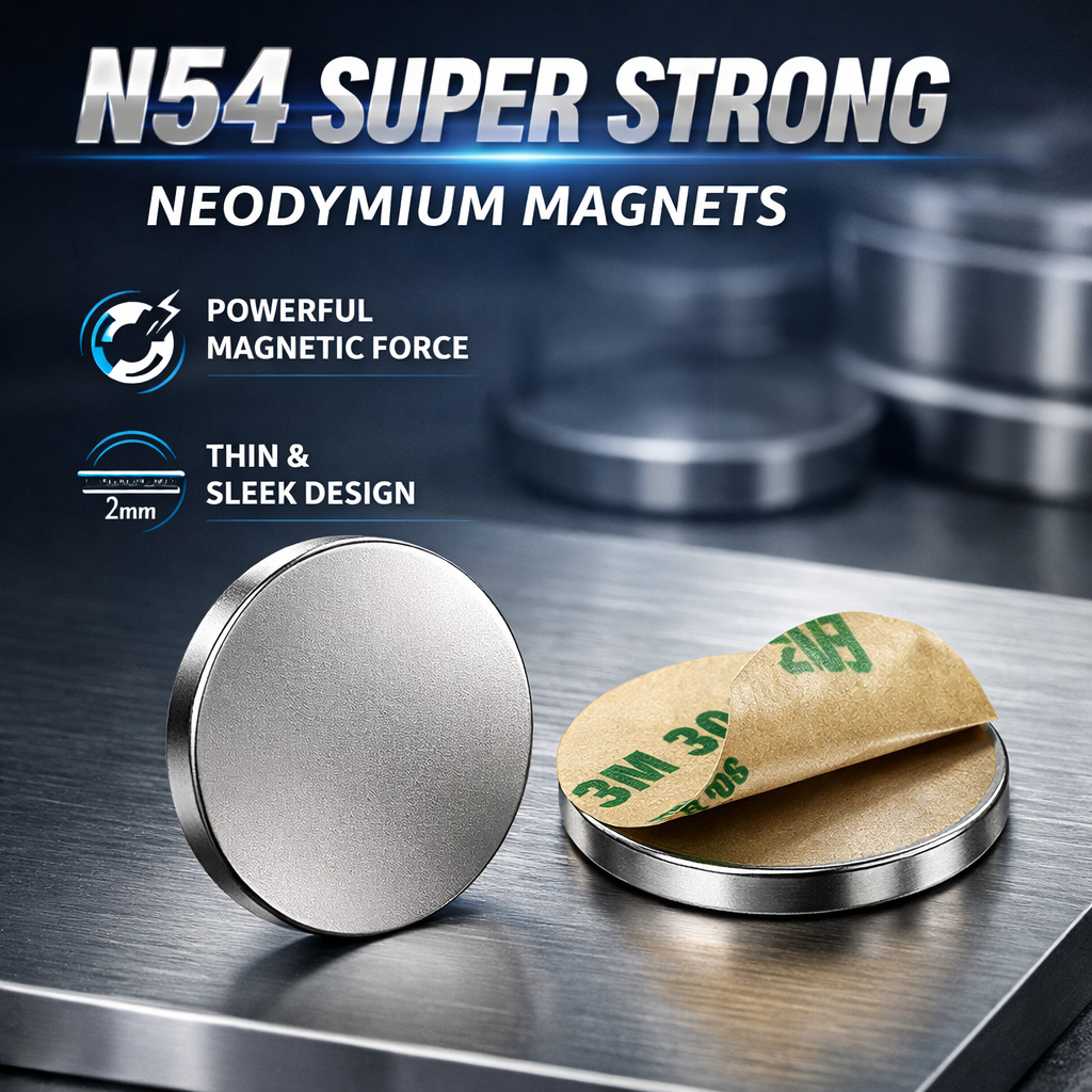 N54 Thin Round Neodymium Magnet with 3M Adhesive Backing