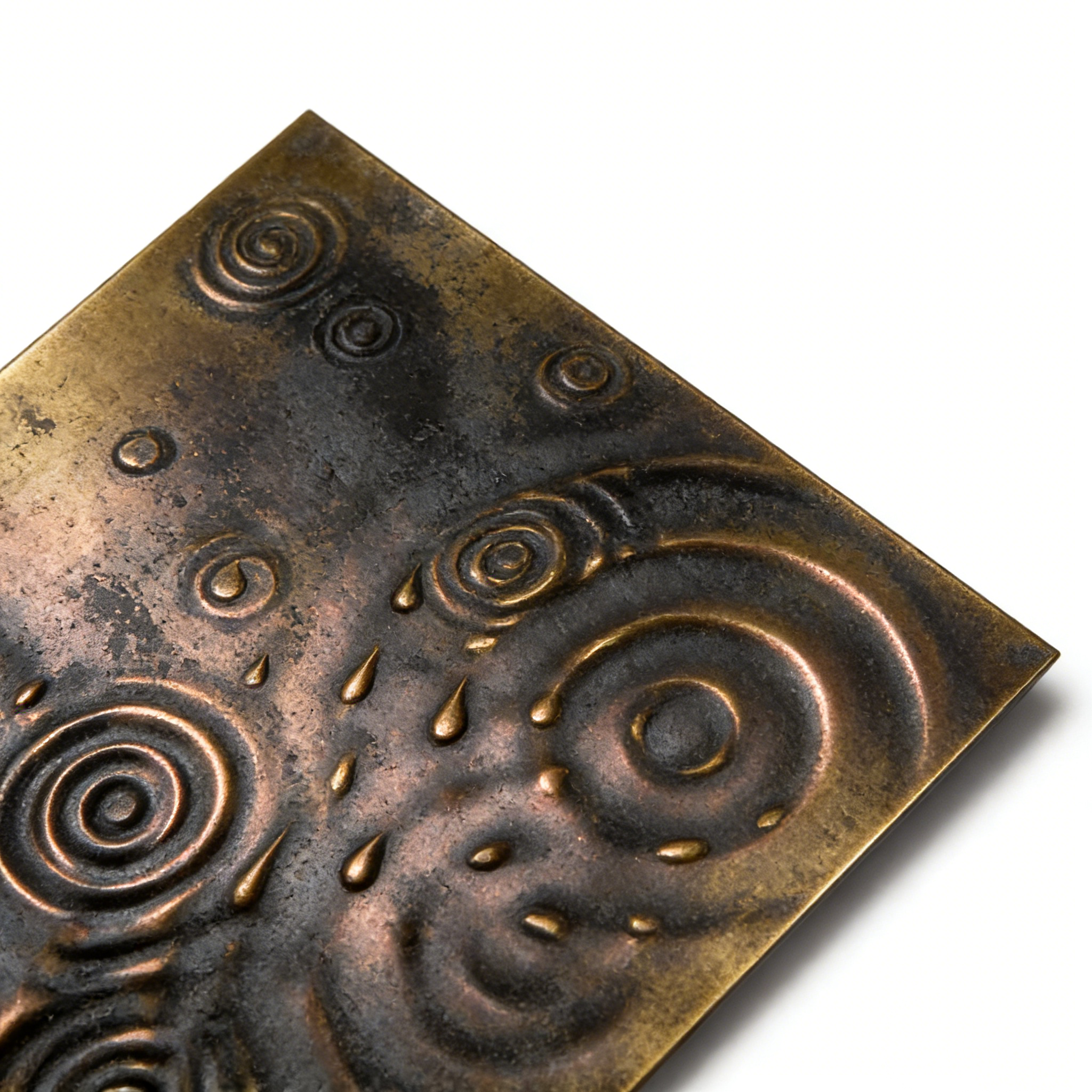 304 stainless steel with aged brass and copper patina effect  Raindrop ripple pattern for textured architectural walls  Thickness 0.5–1.5mm, custom sizes available