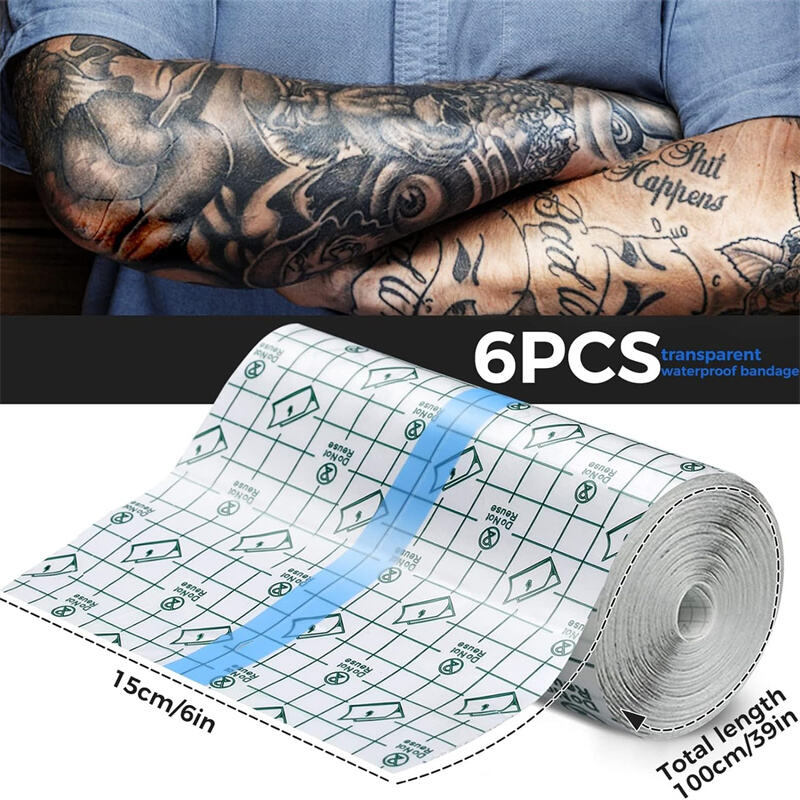 Vannbestandig tattoo bandasjerull 6 x 40 tommer Gjennomsiktig filmforbinding Andre hud Heleringsbeskyttende Klar