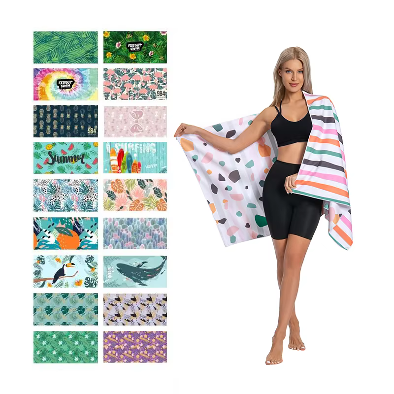 大号超细纤维速干沙滩巾，可定制logo印花，个性化条纹沙滩巾