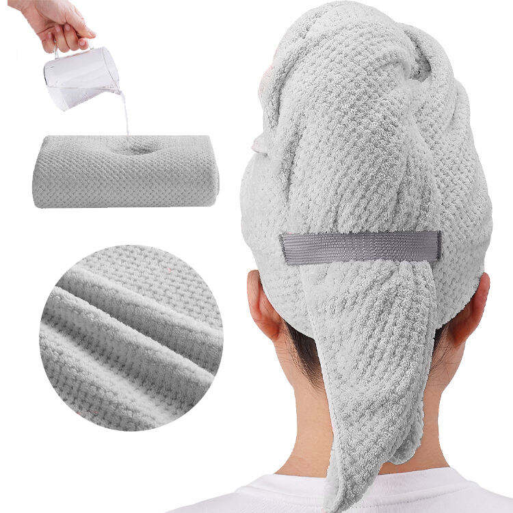 Premium-Custom-Logo schnell trocknende graue Mikrofaser Waffel Haare Turban Wrap Handtücher