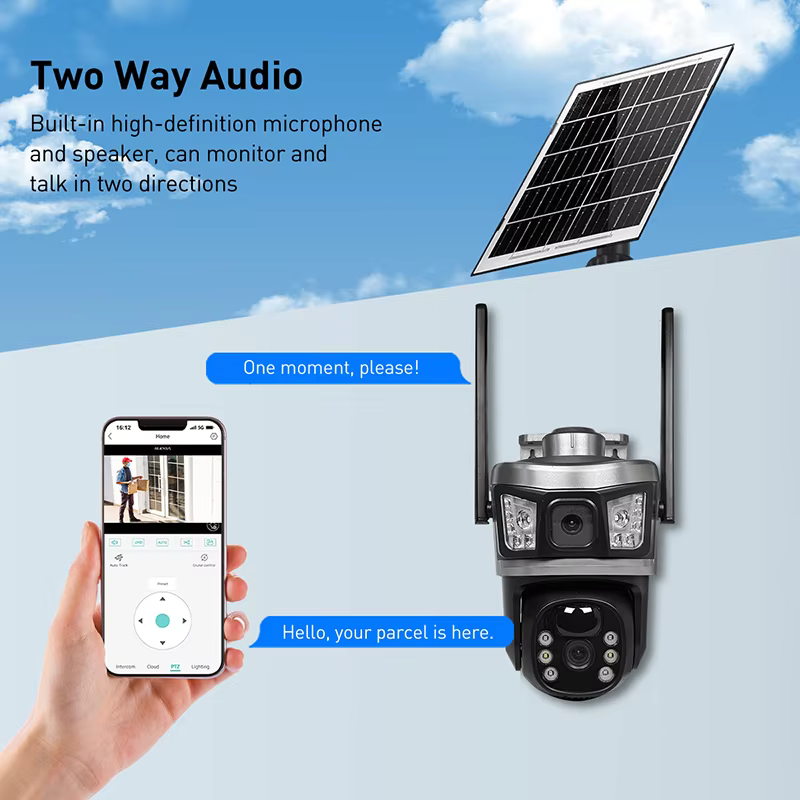 V380 RV17-WiFi Outdoor Solar WiFi Camera 3MP CMOS Dual Lens PTZ IP65 Waterproof Motion Detection Night Vision Memory Card