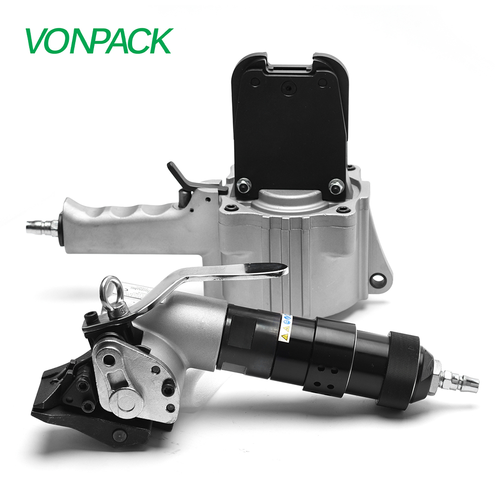 What are the precautions for using pneumatic strapping tools safely?