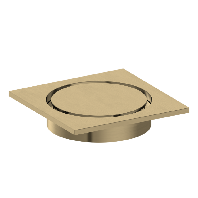 Brushed Gold Square Frame Round Insert Floor Drain Rust-Proof for Home & Hotel 