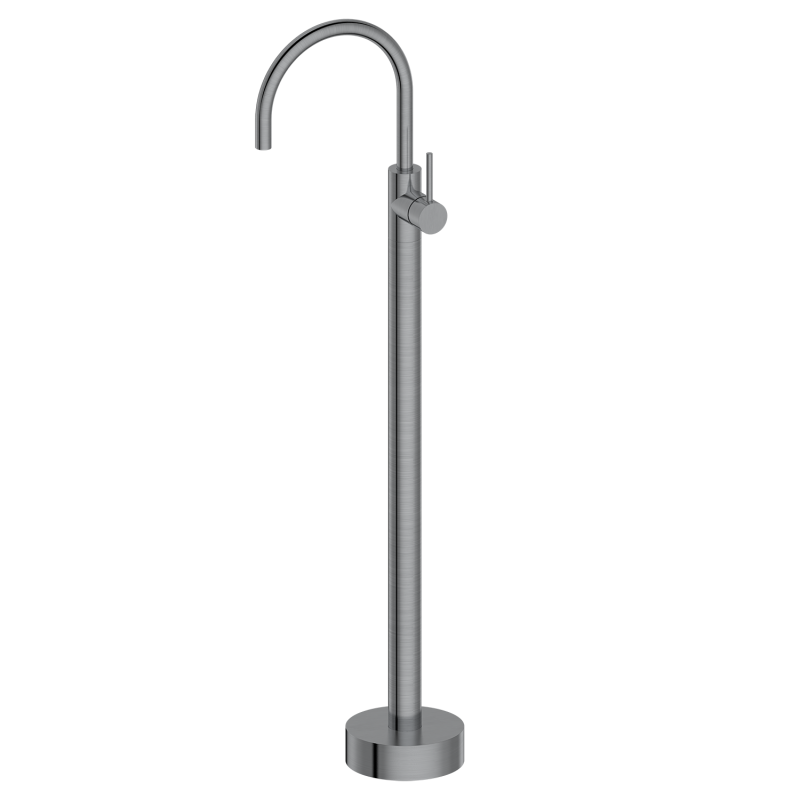 Modern High-Arc Brushed Gunmetal Grey Freestanding Tub Mixer Tap