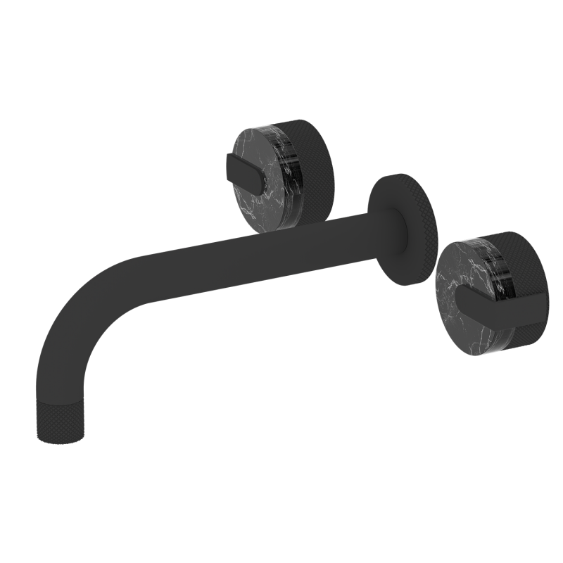 74 Series Matte Black DZR Brass Marble Wall-mounted Basin Mixer Tap for Hotel Bathroom